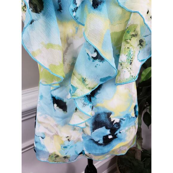 BCX Tank Top Women's Small Halter Neck Sleeveless Beautiful Ruffle Watercolor - Picture 4 of 10